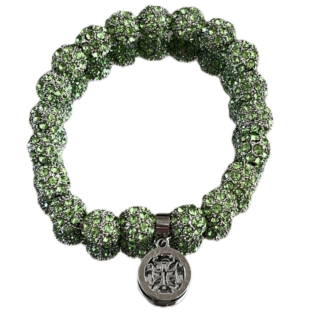 Rustic Cuff Metal Stainless Steel Shambala Beaded Stretch Bracelet